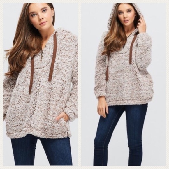 Faux Fur Teddy Pullover with Hood - Picture 2 of 7